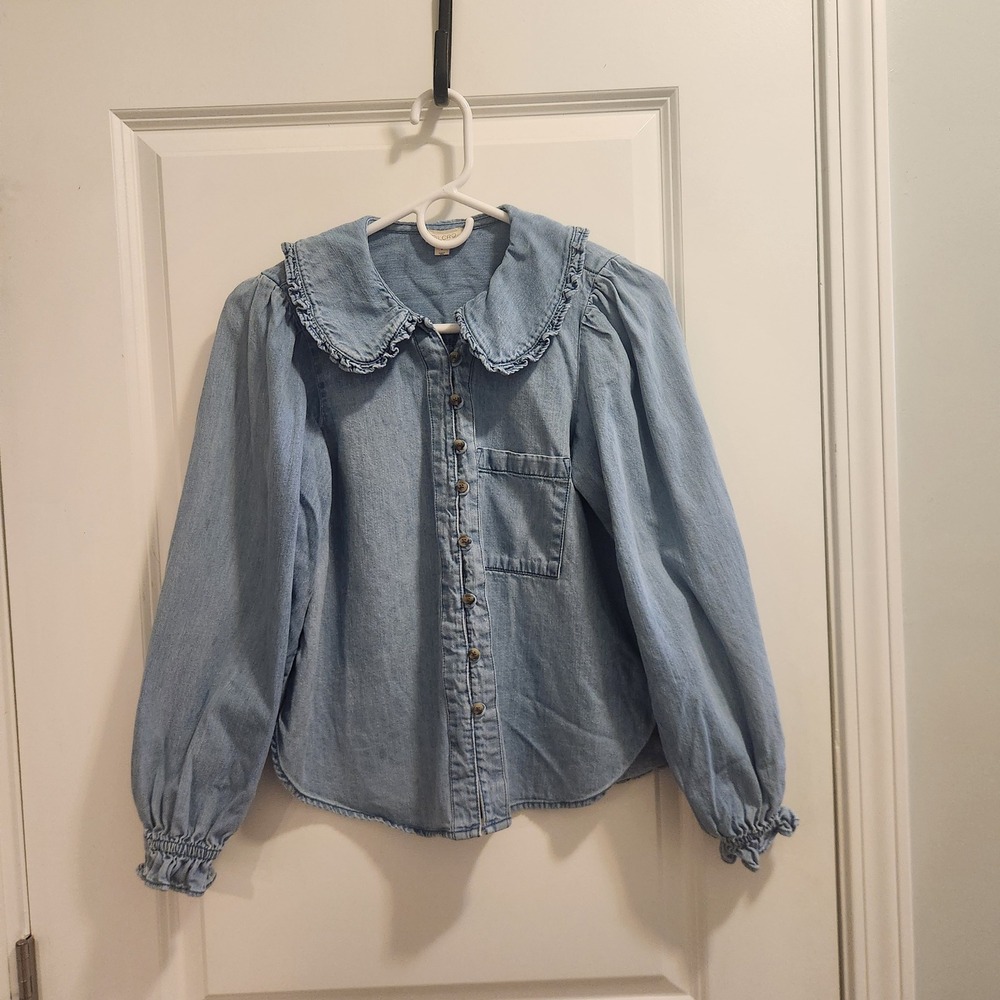 Anthropologie Pilcro The Keira Collared Denim Button Front Shirt Blue Small - Picture 4 of 11
